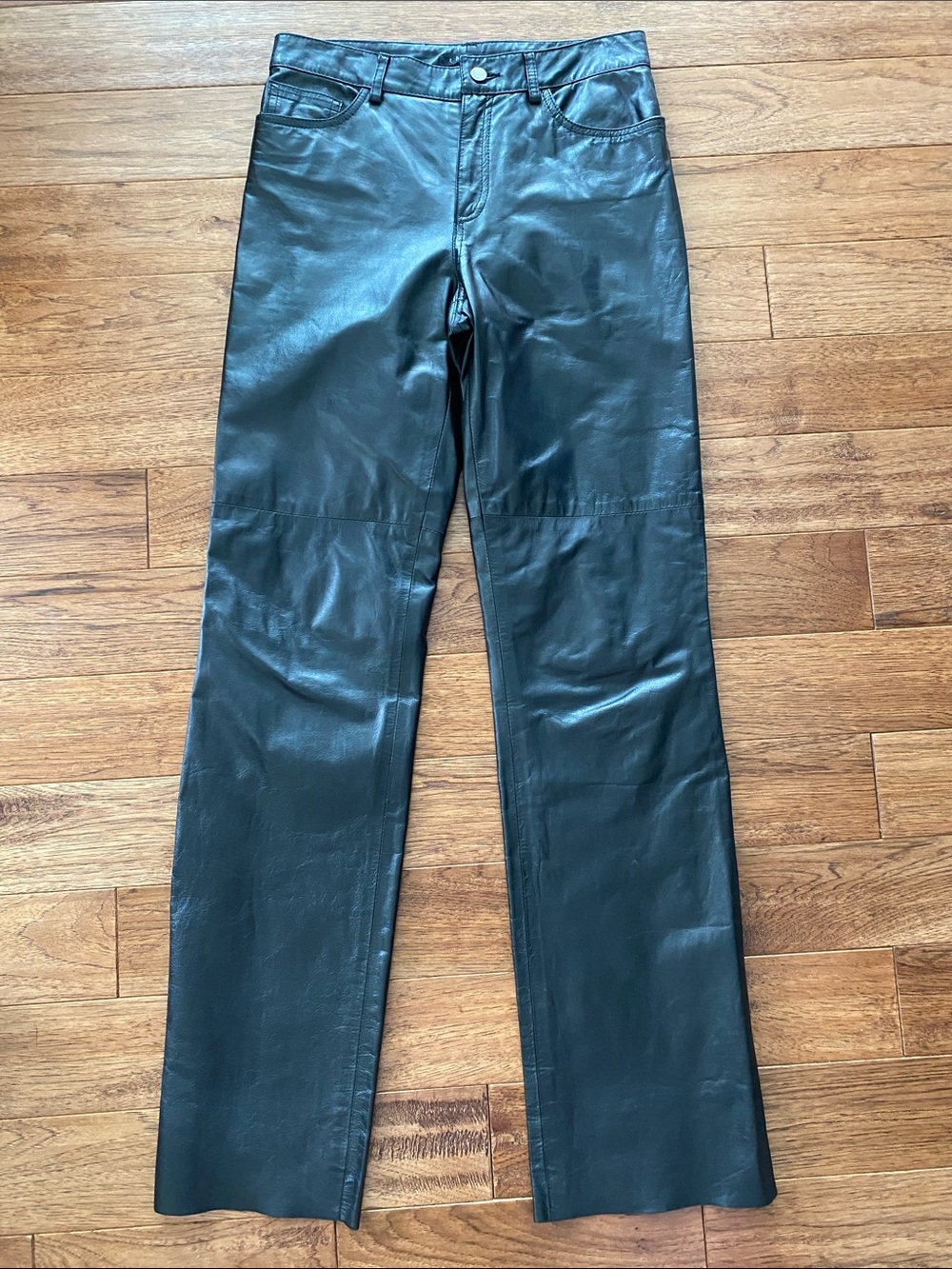 Theory Black 100% genuine Leather Straight-Leg Pants
